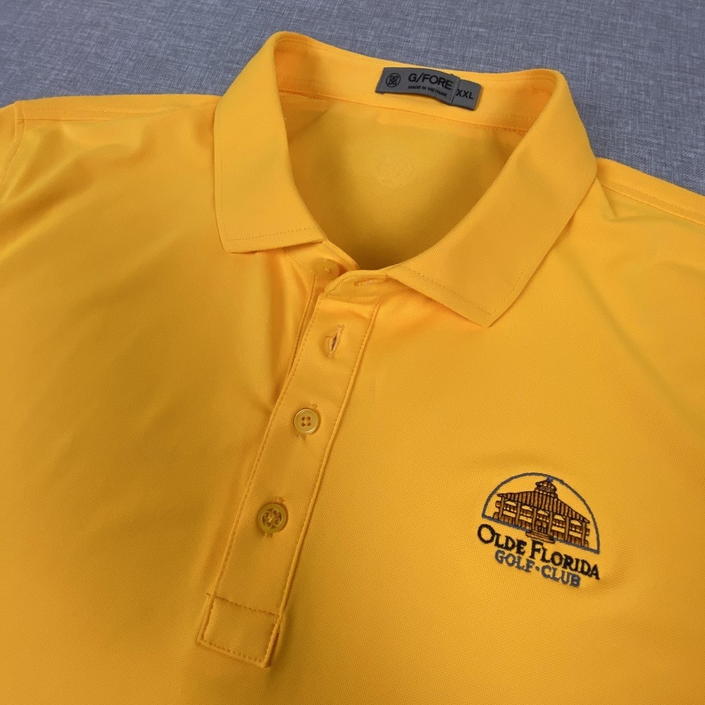 G/FORE Polo Shirt Mens 2XL Yellow Olde Florida Embroidered Golf Short Sleeve